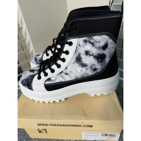 Yoki Lauren-28 Black Tie Dye Platform Combat Boots Women’s Size 8 NWT - Picture 6 of 11